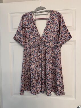 Lulus Express Yourself Blush Pink Floral Print Satin Babydoll Dress - Size S